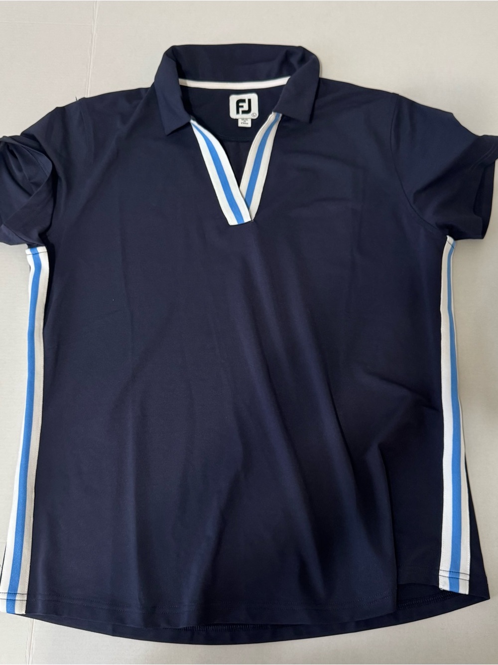 FootJoy Navy Polo with White and Light Blue Stripe Trim